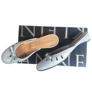 Vintage Anne Klein Women’s Heels 7.5M Blue Jory Nappa Mule Kitten Heel Bow